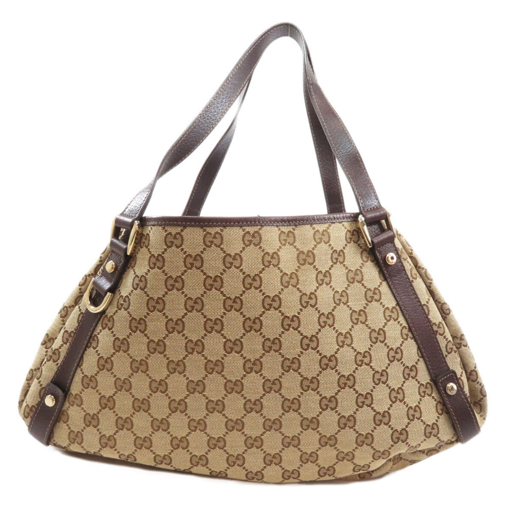 Gucci beige GG leather Abbey Canvas bag tote brown